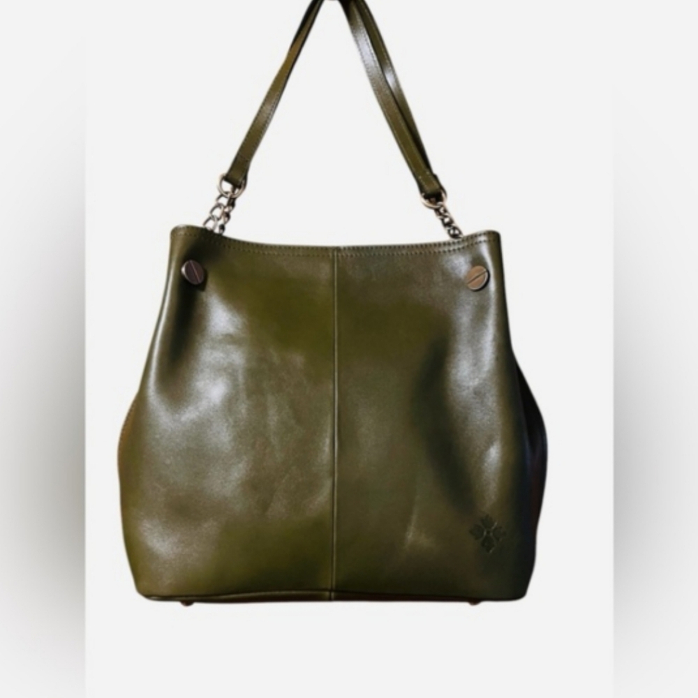 Patricia Nash Lidney Olive Green Leather Slouchy Satchel Large EUC - Picture 2 of 14